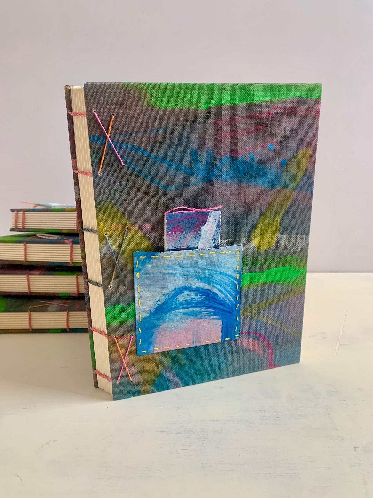 Books - Journal or sketchbook with fun hand painted covers and brightly coloured binding A5