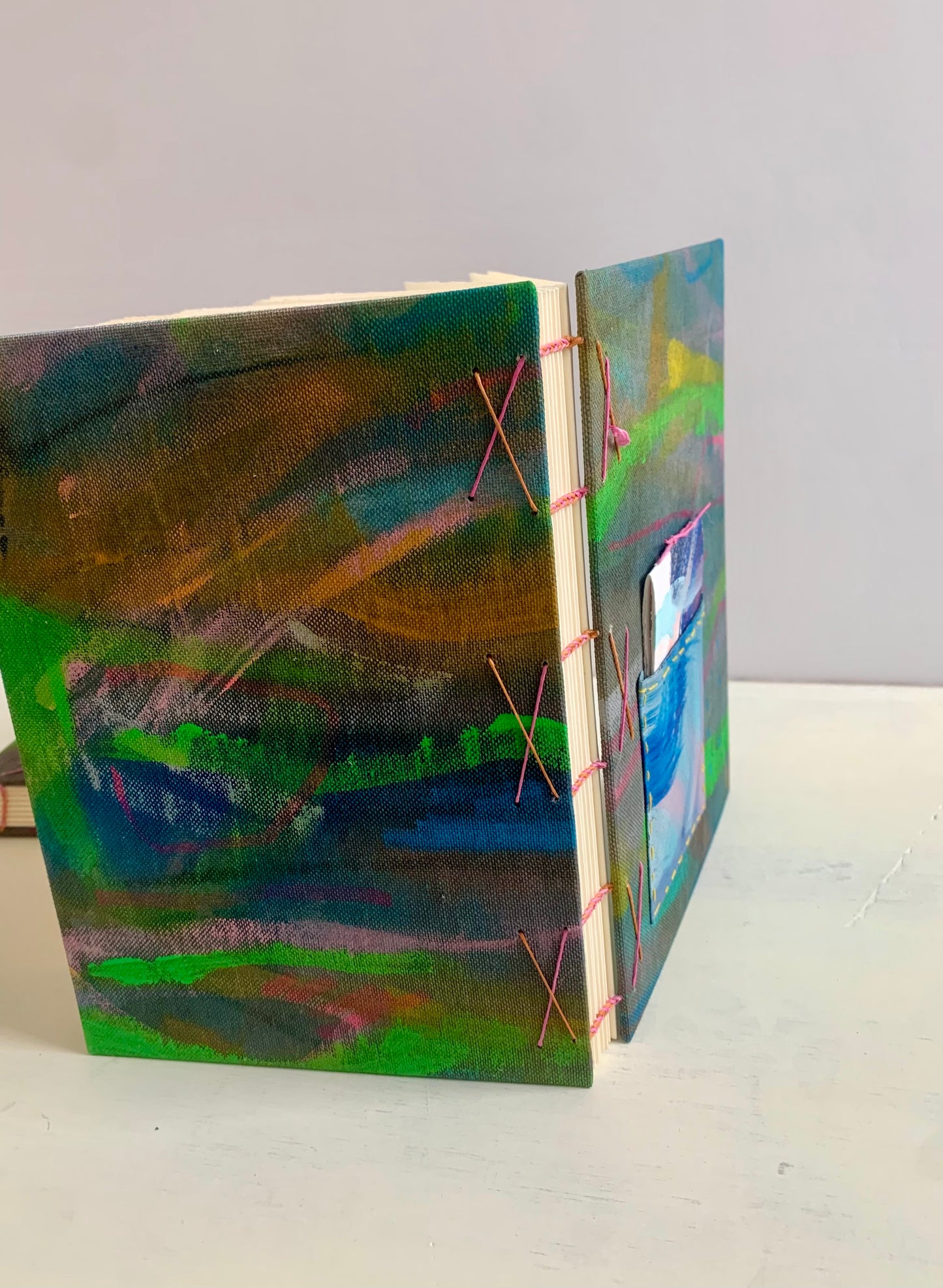 Books - Journal or sketchbook with fun hand painted covers and brightly coloured binding A5