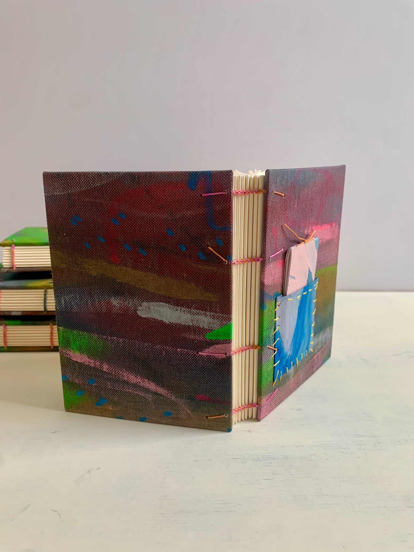 Books - Journal or sketchbook with fun hand painted covers and brightly coloured binding A6