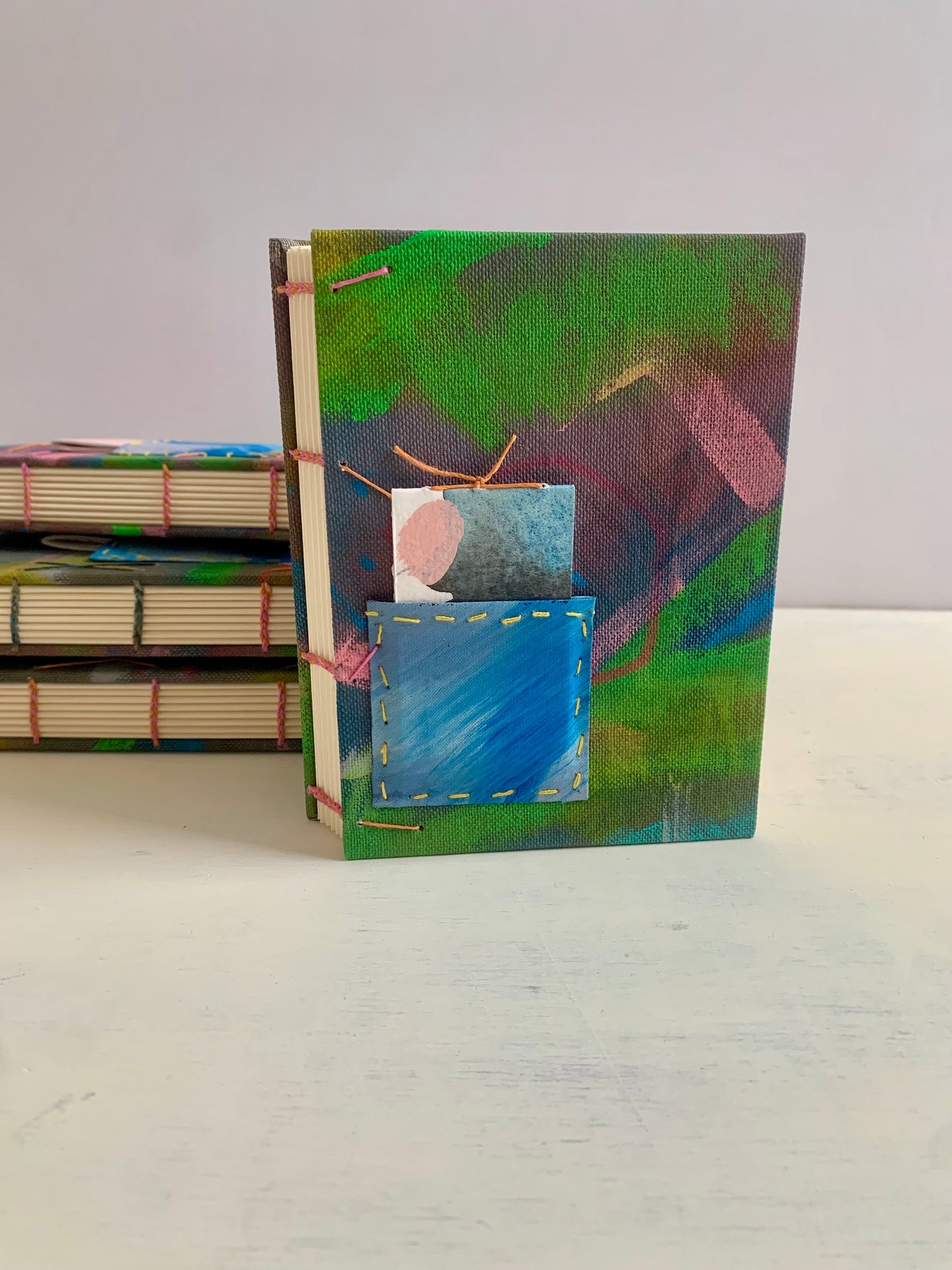 Books - Journal or sketchbook with fun hand painted covers and brightly coloured binding A6