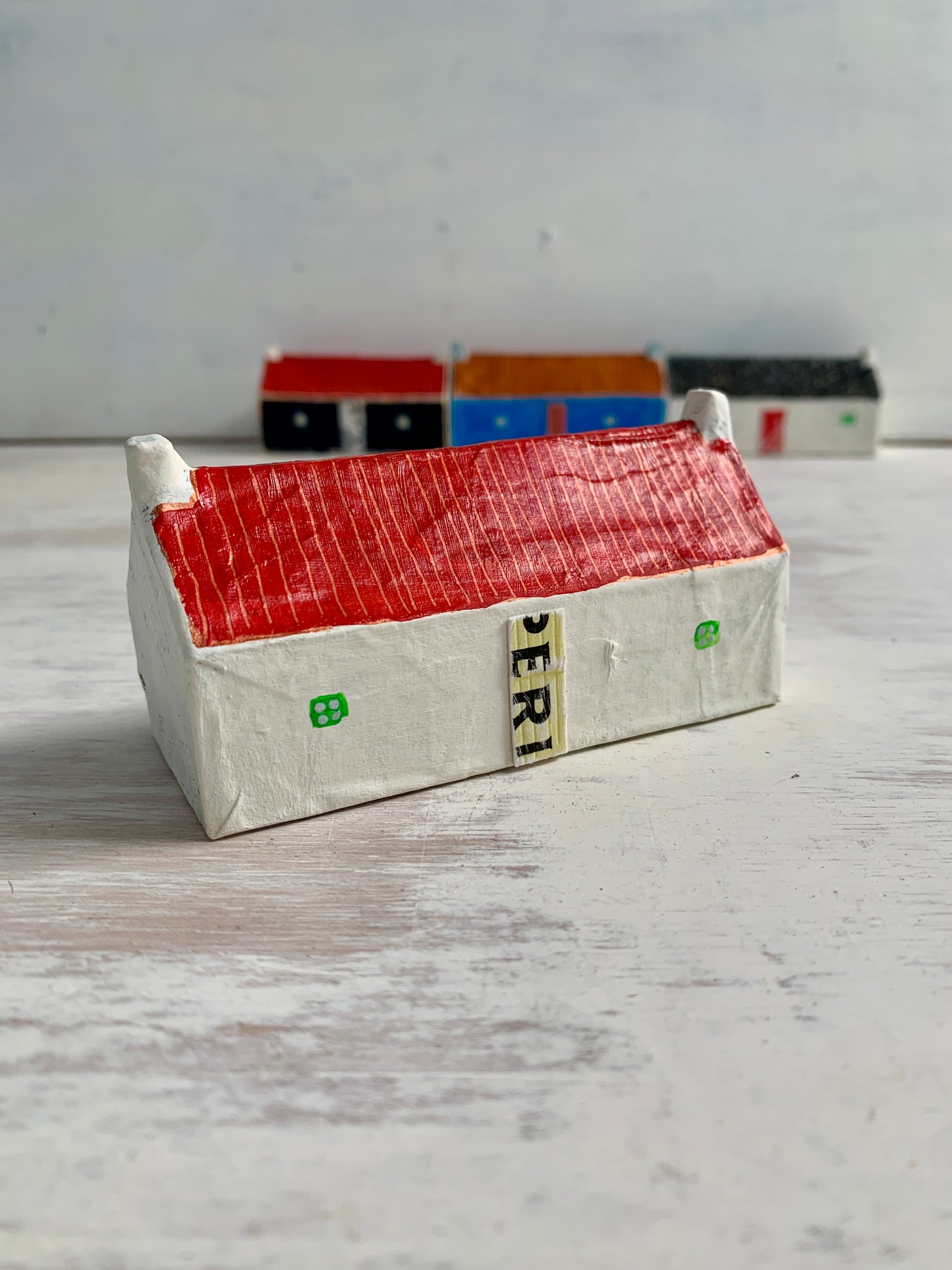 Sculpture - papier mâché and mixed media house sculpture