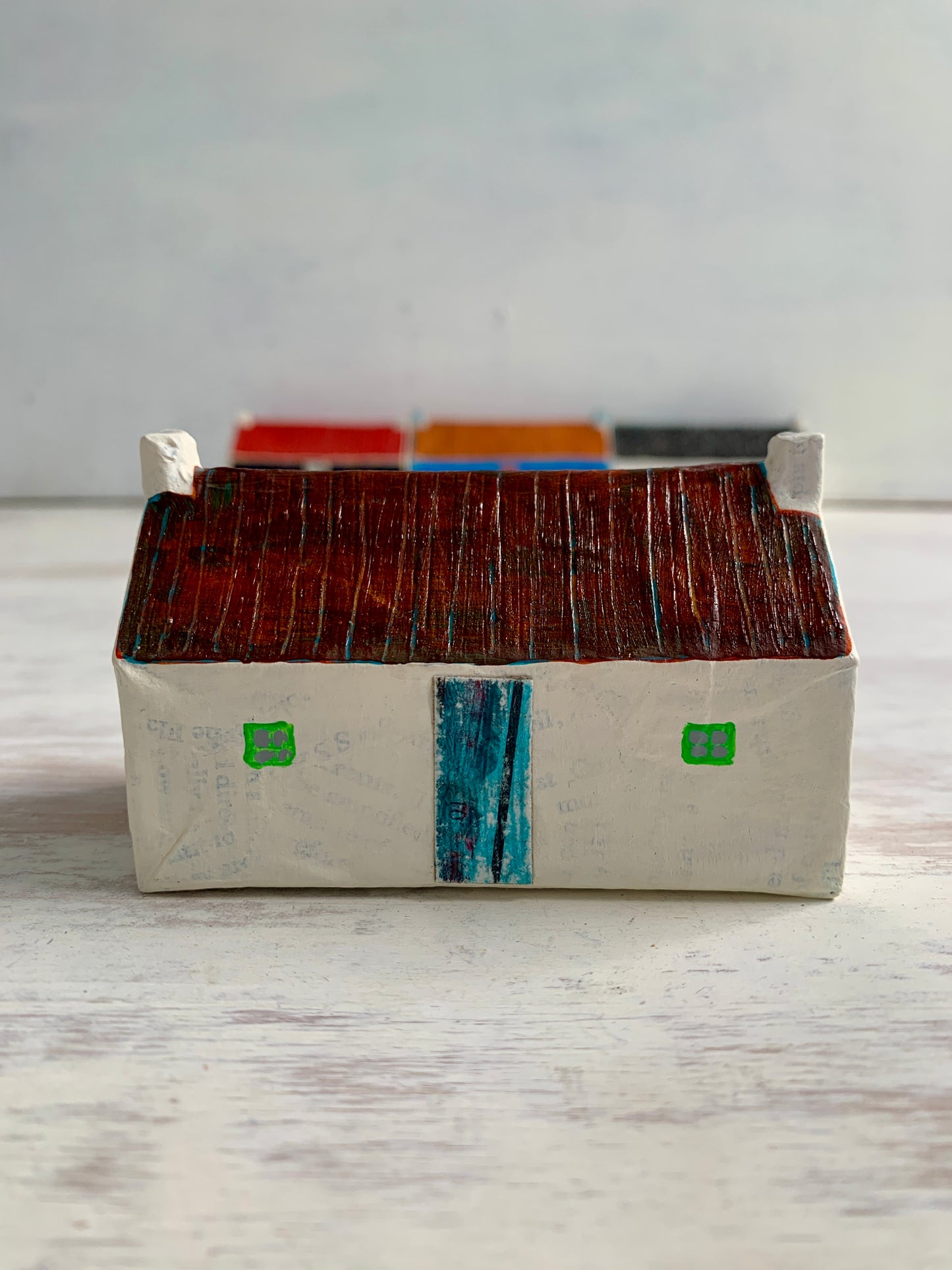 Sculpture - papier mâché and mixed media house sculpture